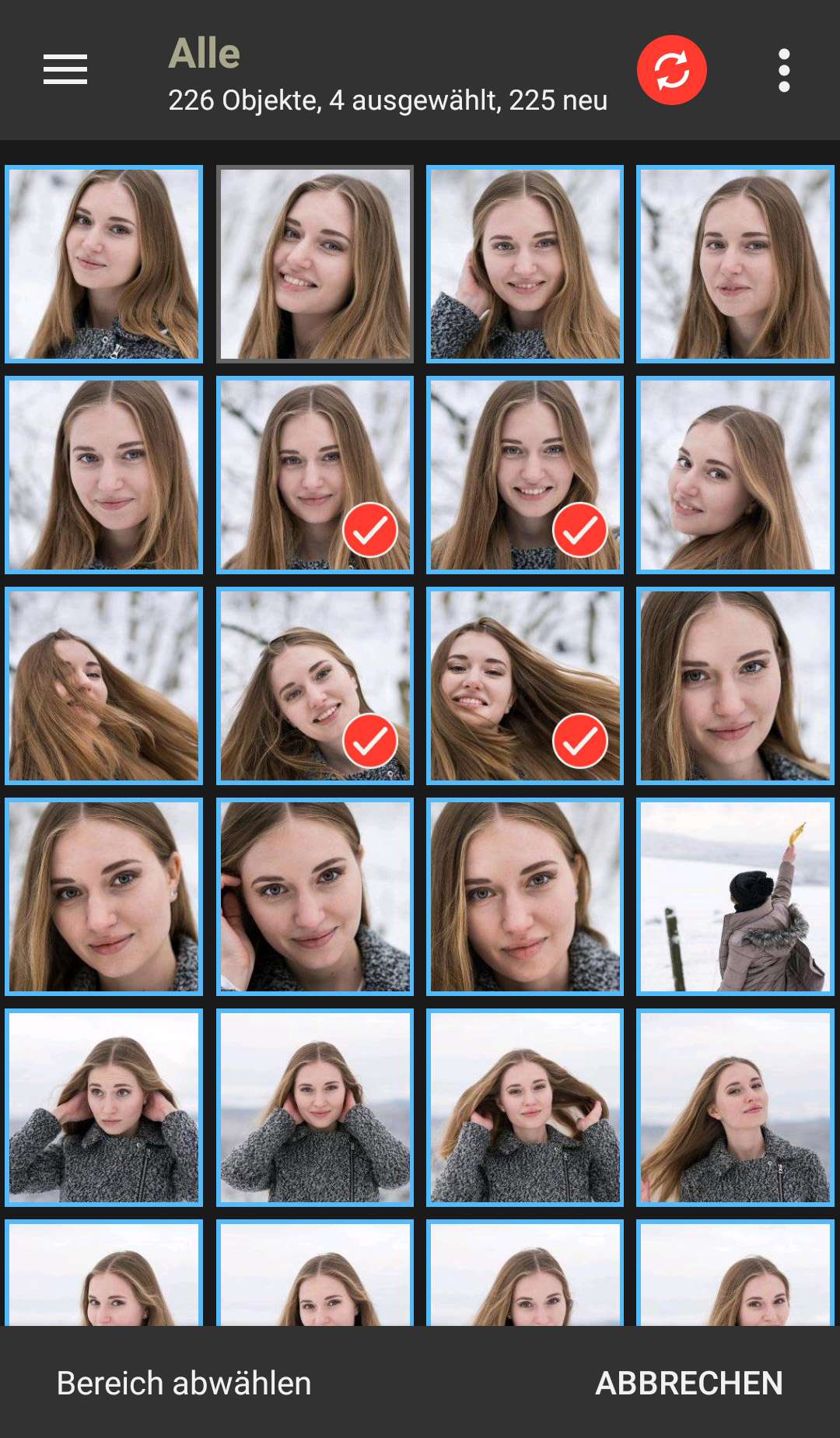 Screenshot PhotoSync - Selektion von Medien