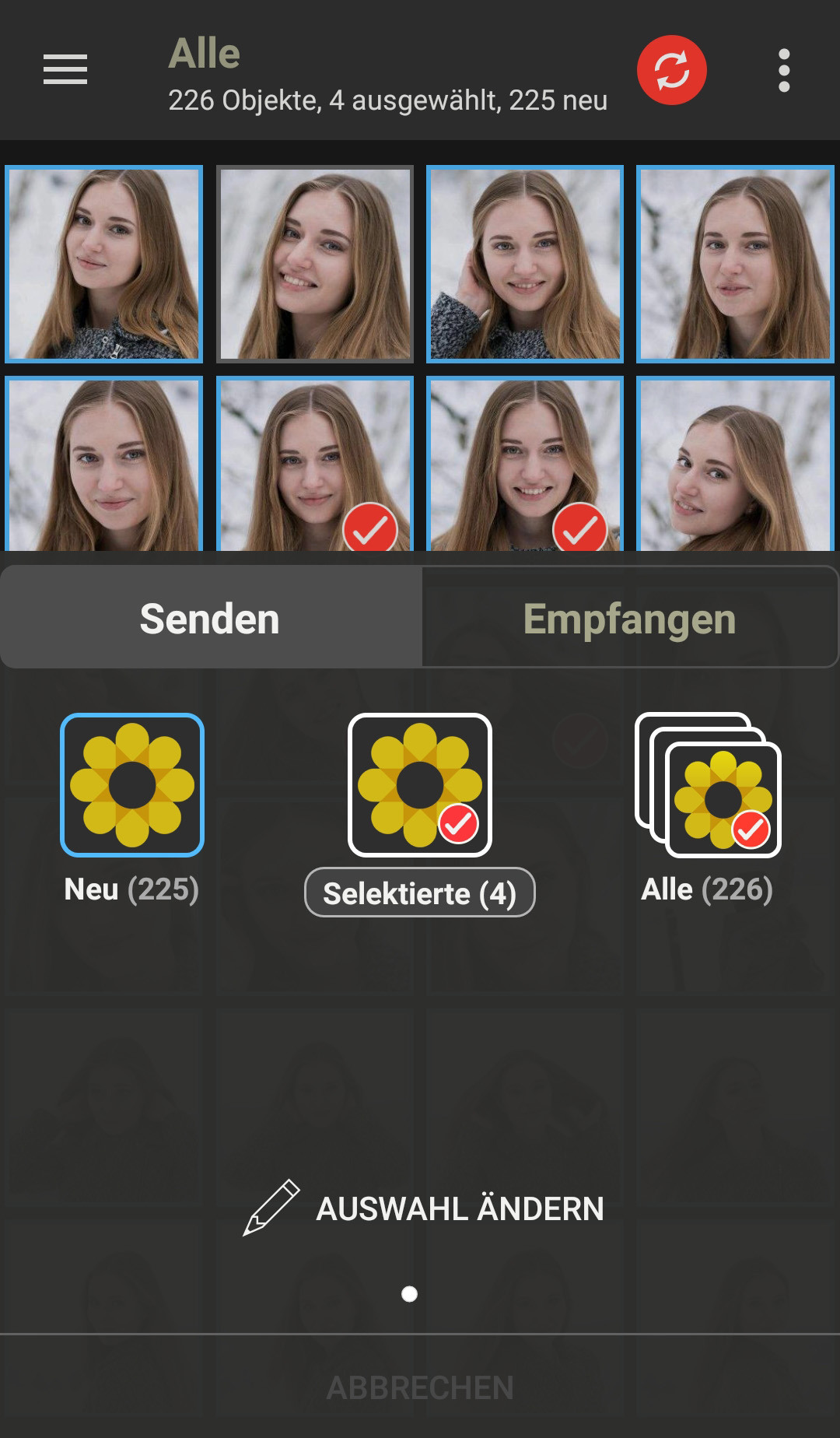 Screenshot PhotoSync - Senden von Medien