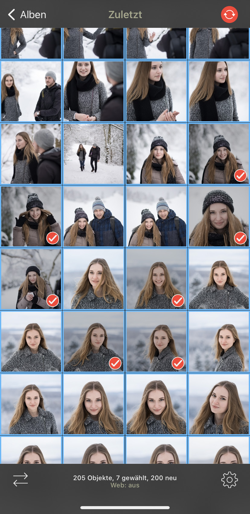 Screenshot PhotoSync iOS - Selektion von Medien