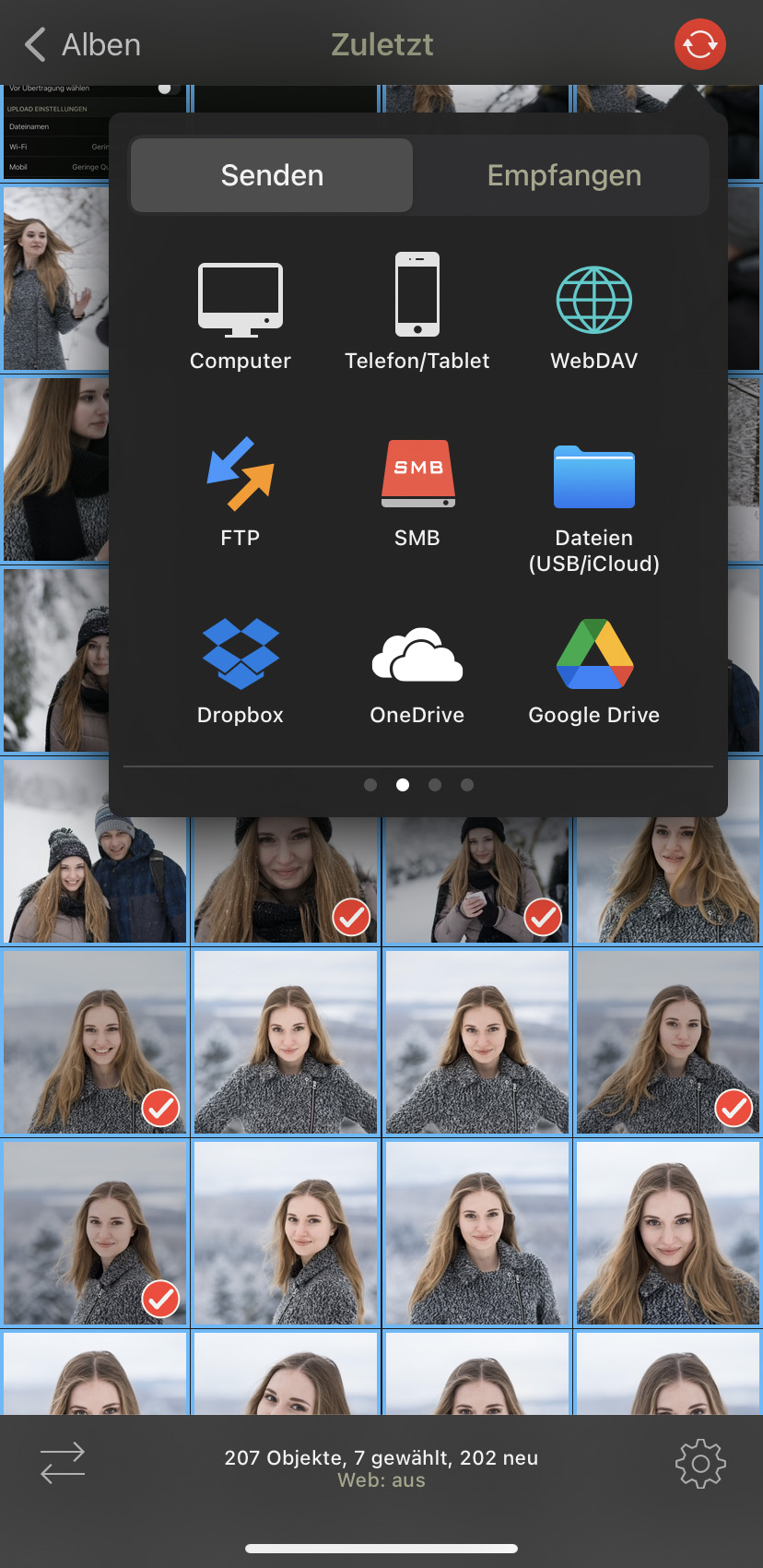Screenshot PhotoSync iOS - Senden von Medien