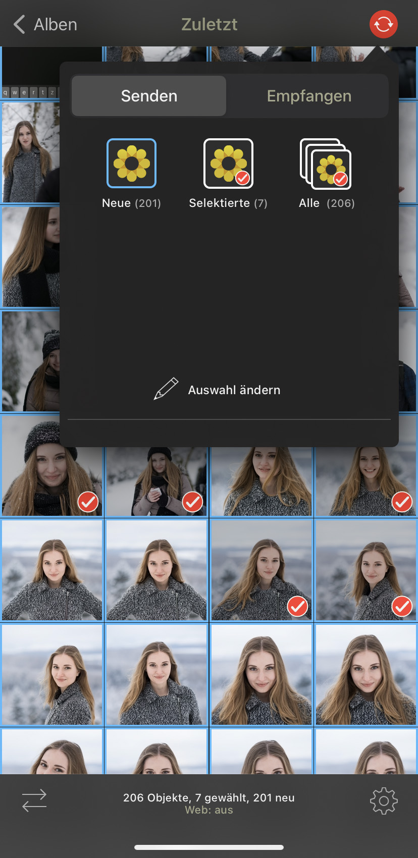 Screenshot PhotoSync iOS - Senden von Medien